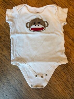 Baby Starters White Bodysuit with Brown Monkey Applique and Red Mouth